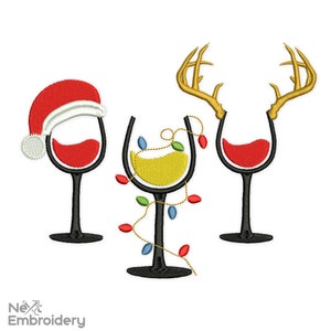 Wine Christmas embroidery design, Christmas Machine embroidery File, 4 sizes
