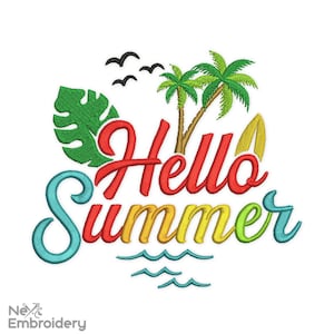 Hello Summer Embroidery Design, Instant Download