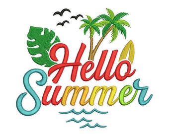 Hello Summer Embroidery Design, Instant Download