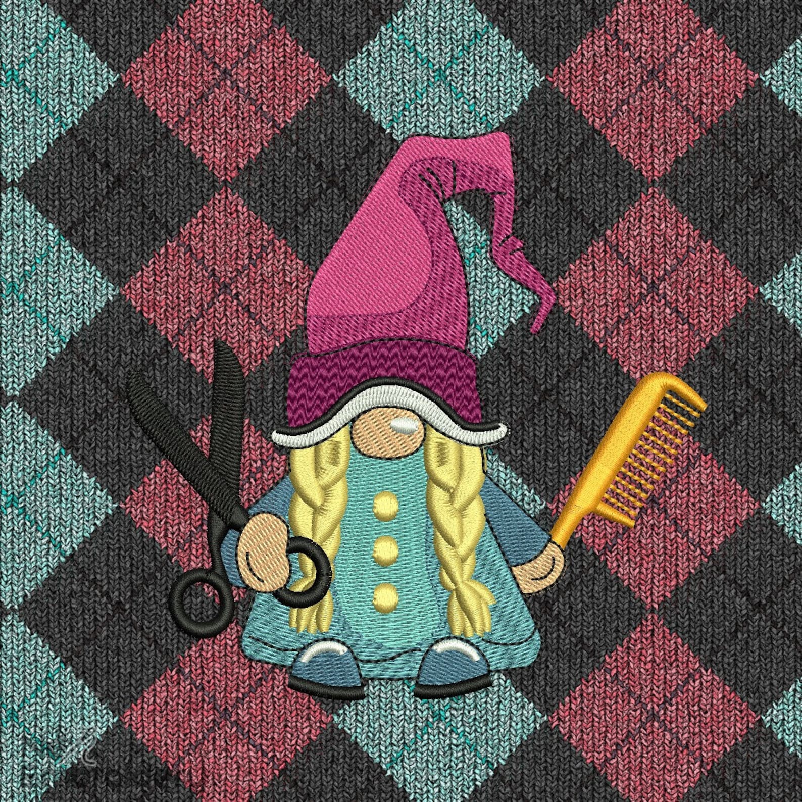 Hairstylist Gnome Girl Gnome Embroidery Design Cosmotologist Etsy