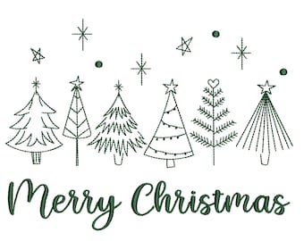 Merry Christmas Trees Embroidery Designs, Christmas Embroidery Design