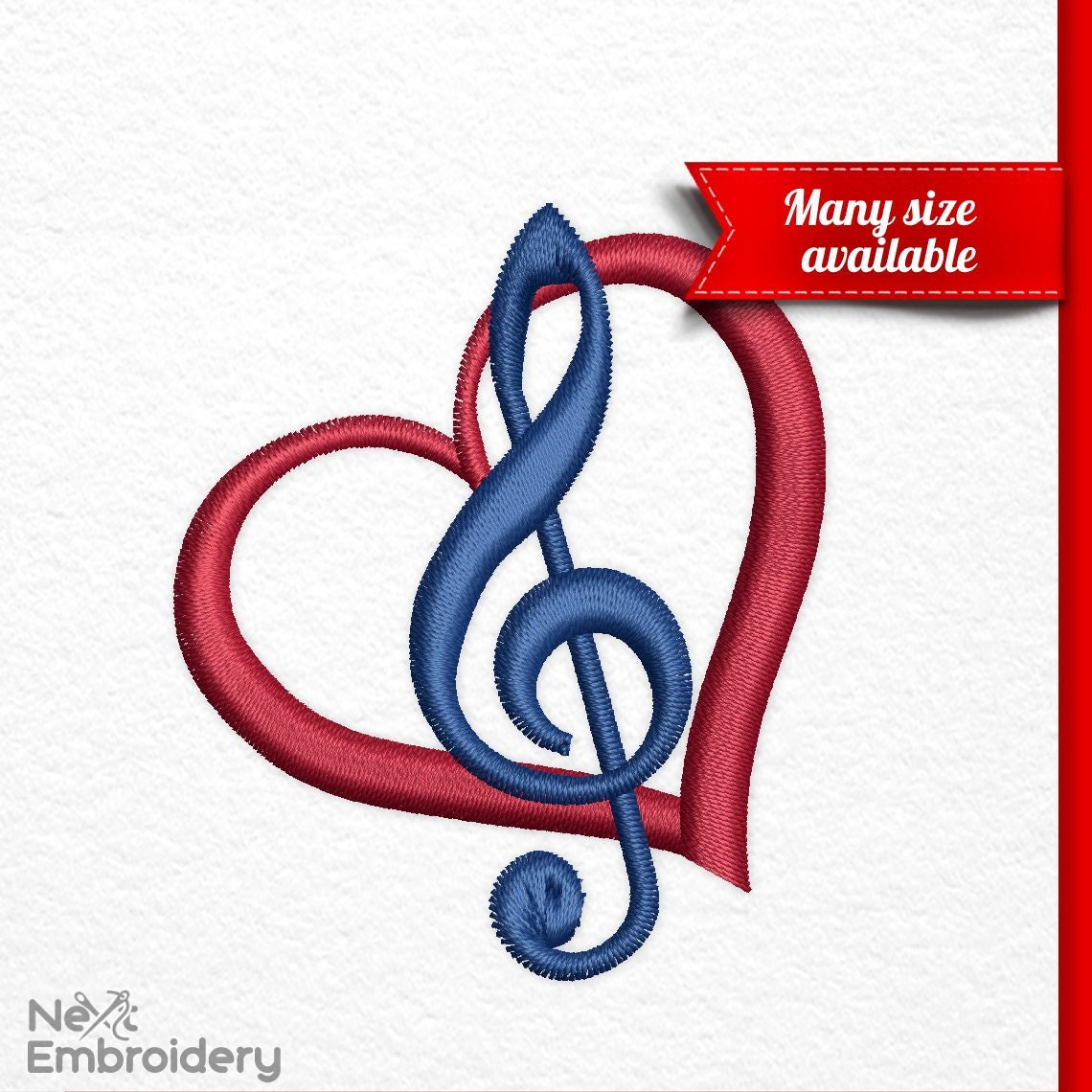 Love music embroidery design mini heart and treble clef  etsy