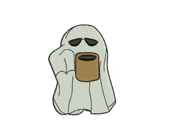 Little Ghost with Coffee Embroidery Design (Digital Download)