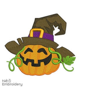 Disegno ricamo zucca, zucca con cappello, Jack o Lantern, stagione spettrale, disegno ricamo Halloween, 4 misure. Download immediato