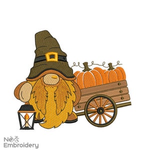 Erntedank-Wichtel-Stickmuster, Stickdatei Herbst, Stickmuster 3 Größen, Instant Download