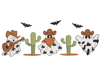 Halloween Cow Embroidery Design. Halloween Western Embroidery, Halloween Cowboy Machine Embroidery, Halloween Cow Tee,