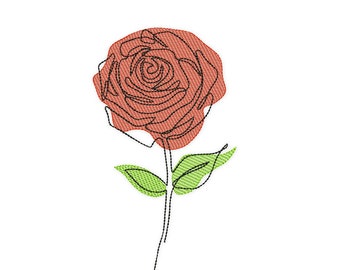 Rose Line Art Embroidery Designs. One line Modern Design. 5 sizes. Instant Download