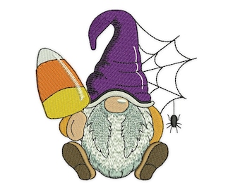 Candy Corn Gnome Embroidery Design, Halloween Embroidery Files (Digital)