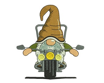 Biker Gnome Embroidery Design, Motorcycle Embroidery (Instant Download)