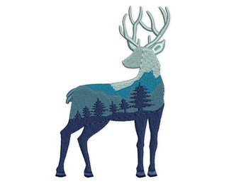 Christmas Deer Embroidery Design, Mountain Scene (Instant Download)