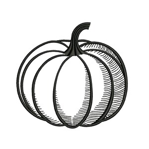 Pode incluir: Um desenho a preto e branco de uma abóbora. A abóbora é desenhada de forma simples e estilizada, com um corpo arredondado e uma haste longa.