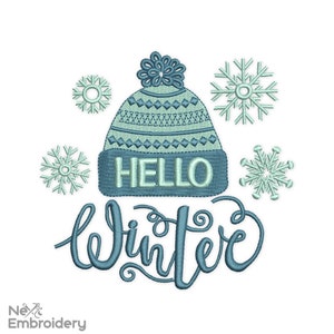 Hello Winter Embroidery Design, Snow Beanie Hat Machine Embroidery Design, Merry Christmas Embroidery Design, Holiday Embroidery FIle