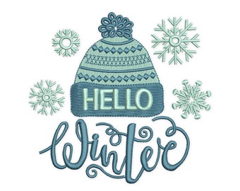Hallo Winter Stickerei Design, Schnee Beanie Mütze Maschinenstickerei Design, Frohe Weihnachten Stickmuster, Urlaub Stickdatei