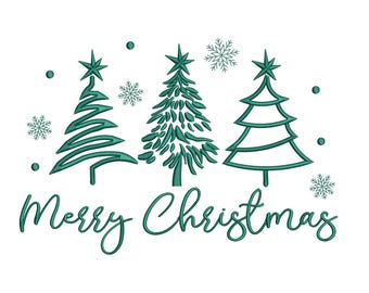 Merry Christmas Doodle Trees Embroidery Designs. Christmas Embroidery Design