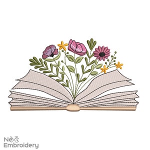 Floral Book embroidery design, Read More Books embroidery design, Booktok Machine embroidery file, Instant Download