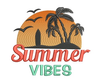 Summer Vibes Embroidery Design, Beach Palm Retro Embroidery Design, Instant Download