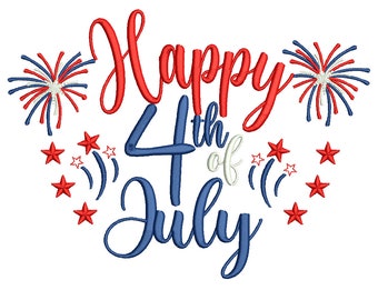 Happy 4th of July Embroidery Design (Instant Download)