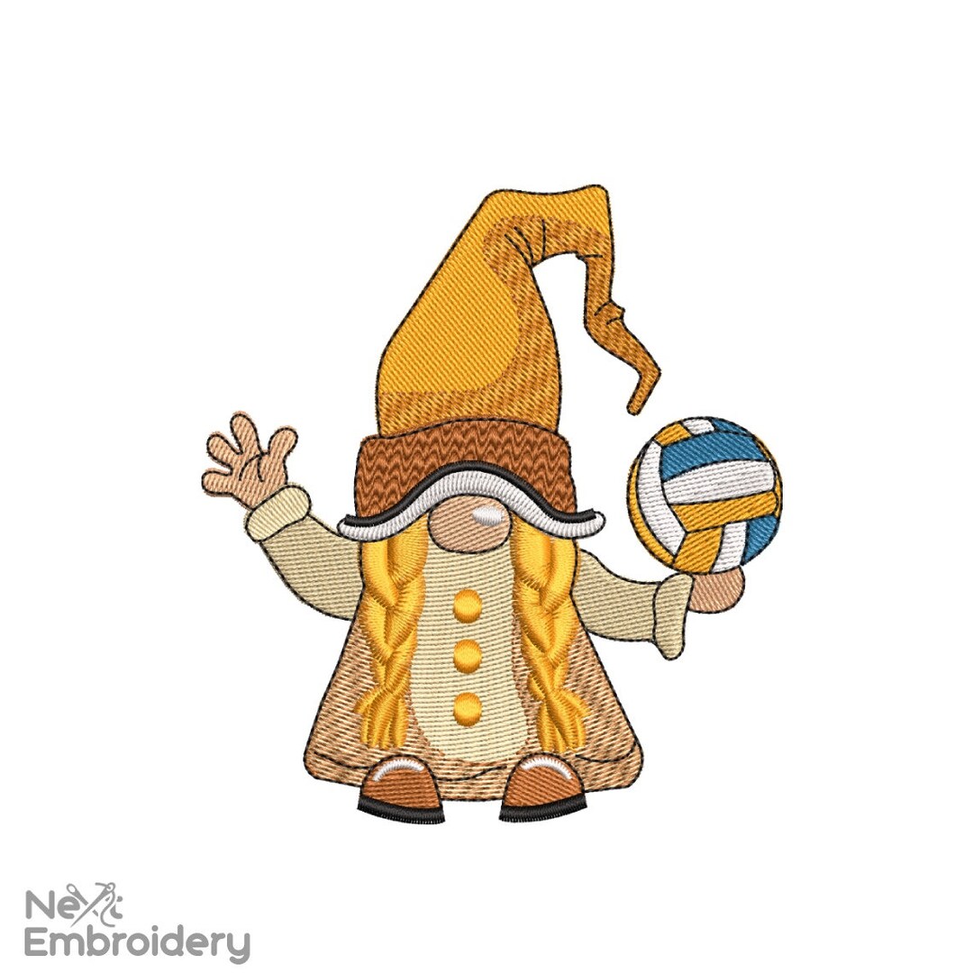 Volleyball Girl Gnome Embroidery Design, Sport Gnome Embroidery Designs, Instant Download Etsy