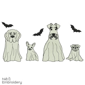 Projekt haftu Halloween Dog. Haft Halloween Ghost Dog, Haft maszynowy Happy Halloween, Retro Spooky Season