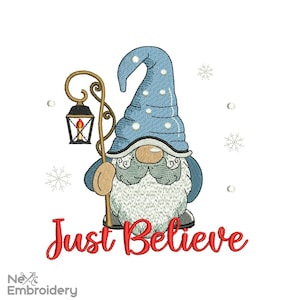Just Believe Gnome Embroidery Designs. Merry Christmas Decor Machine Embroidery File