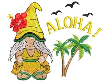 Aloha Girl Gnome Embroidery Design (Instant Download)