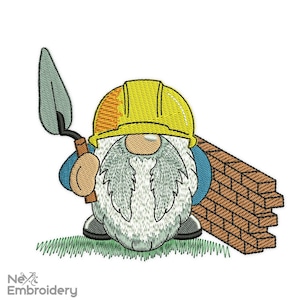 Bricklayer Gnome Embroidery Design, Construction Man Embroidery Design, Carpenter at Work Embroidery Design