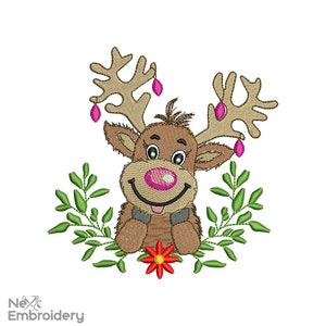 Cute Deer Embroidery Designs, Christmas Embroidery Design, Holiday MAchine Embroidery File