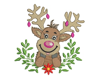 Cute Christmas Deer Embroidery Design, Machine Embroidery File (Instant Download)