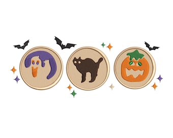 Halloween Cookie Embroidery Design, Spooky Cat, Pumpkin, Ghost (Instant Download)