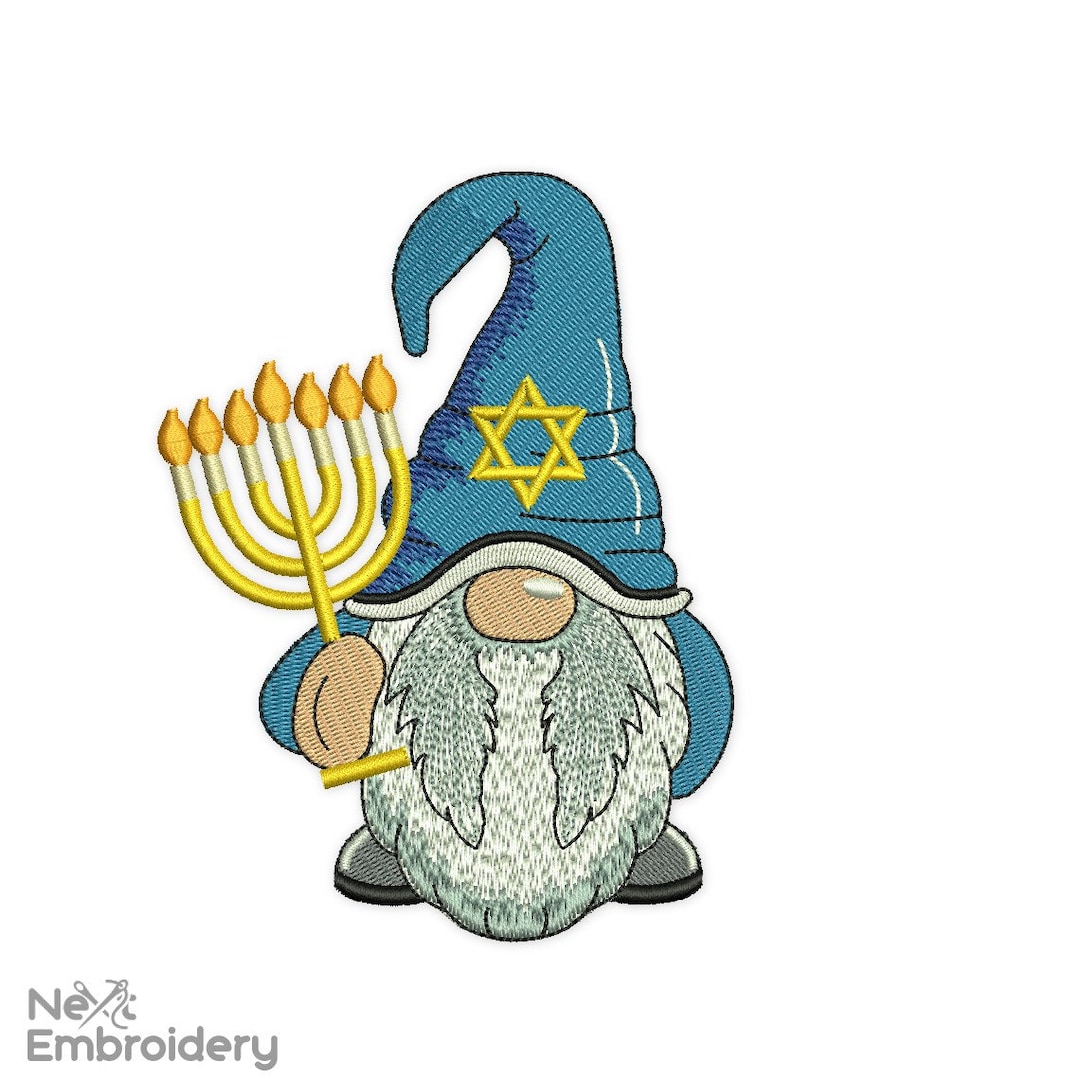 Hanukkah Gnome Embroidery Design Jewish Gnome With Menorah Etsy