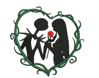 Jack and Sally Heart Embroidery Design: Nightmare Before Christmas (Instant Download)