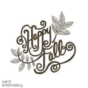 Happy Fall Embroidery Design. Autumn Thanksgiving Machine Embroidery. 4 sizes. Instant Download