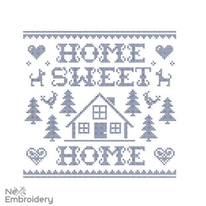 Home Sweet Home Embroidery Design, Cross Stitch Simulated Machine Embroidery Design