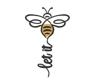 May include: Black and yellow bee illustration with the word "be it" written vertically below it.