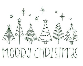 Frohe Weihnachten Baum Stickmuster (Digitaler Download)