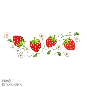 Strawberry Embroidery Design, Summer Floral Strawberries Embroidery Design, Instant Download