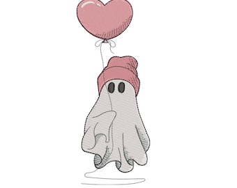 Valentine Ghost with Balloon Embroidery Design (Digital Download)