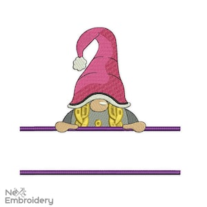 Split Girl Gnome Embroidery Designs, Split monogram Machine Embroidery File