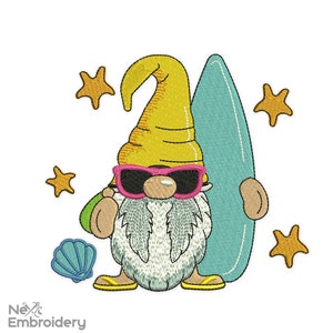 Surfer Gnome Embroidery Design, Sport Embroidery Design, Summer Embroidery Design, Instant Download