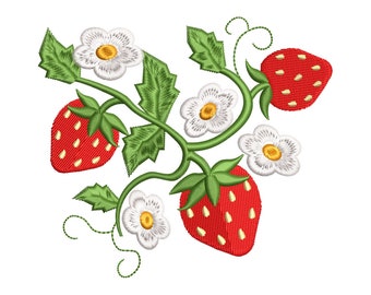 Strawberry Floral Embroidery Design, Summer Fruit (Instant Download)