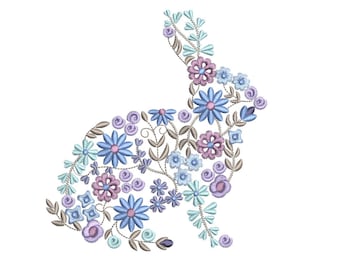 Motif floral de broderie de lapin. Motifs de broderie de Pâques. Téléchargement instantané
