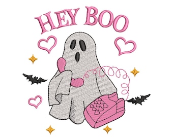 Hey Boo Ghost Embroidery Design, Halloween Embroidery Files (Instant Download)