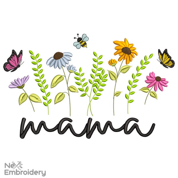 Floral Mama Embroidery Design, Wildflowers Embroidery Design, Instant Download