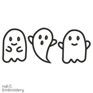 Disegno per ricamo di tre fantasmi, file per ricamo a macchina di Halloween (download immediato)