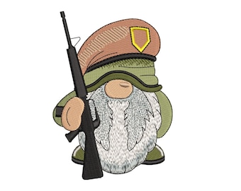 Soldier Gnome Embroidery Design, Military Veteran (Instant Download)
