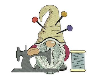 Sewing Gnome Embroidery Design, Sew Machine Embroidery Designs, Knitting Embroidery Design, Instant Download