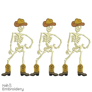 Dancing Skeleton Western Halloween Embroidery. Halloween Cowboy Machine Embroidery. Halloween Cow Tee,