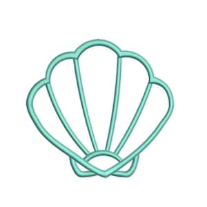 Peut inclure: Contour d'un coquillage bleu turquoise avec cinq crêtes. Le coquillage est un design simple et stylisé.