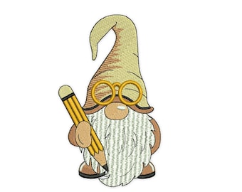 Back to School Gnome Embroidery design. Teacher Gnome. 4 sizes. Instant Download
