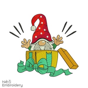 Gift Box Gnome Embroidery Design, Christmas Embroidery Designs, Machine Embroidery File